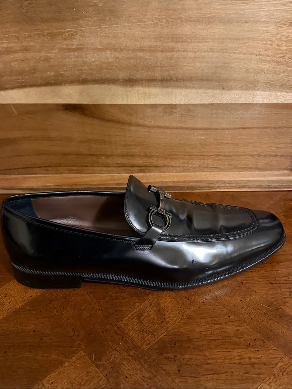 Salvatore Ferragamo Black Leather Bit Loafers with Gancini Bit Detail